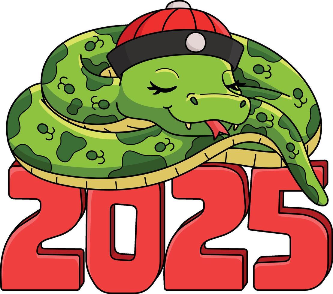 Year of the Snake on top of a 2025 Cartoon Clipart vector