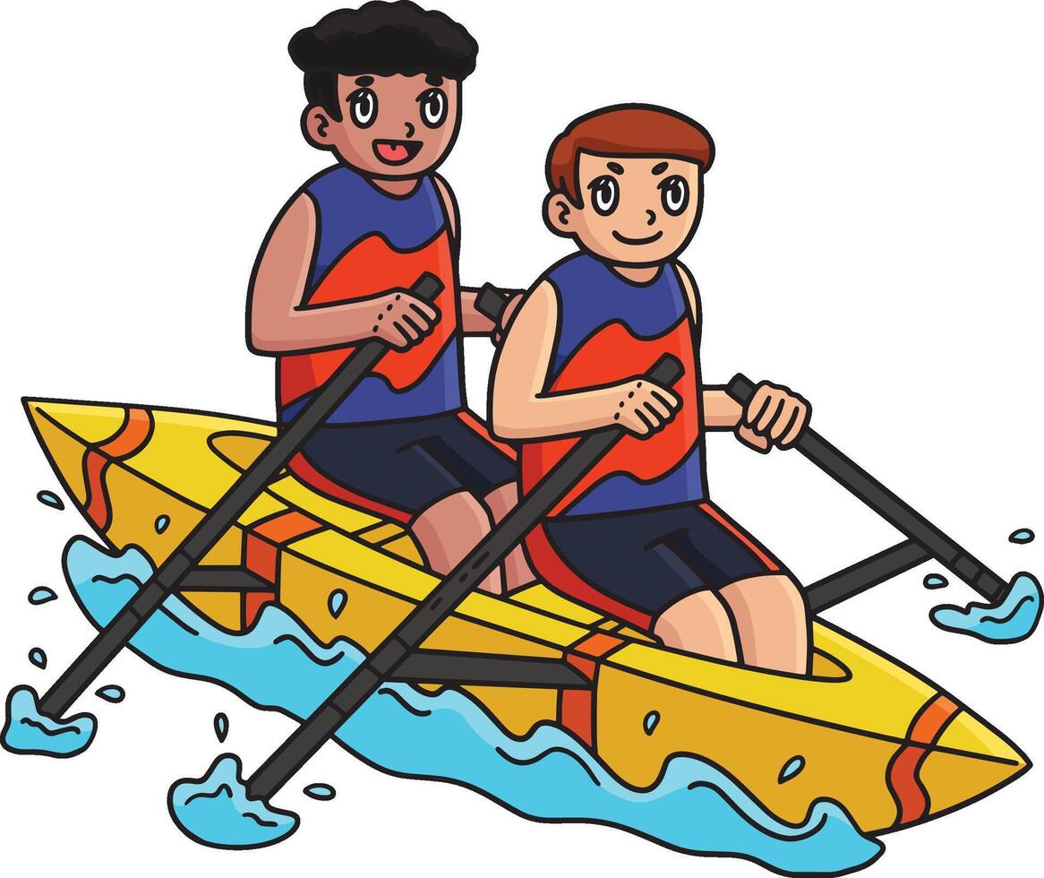 Rowing Pair Oarsmen Cartoon Colored Clipart vector