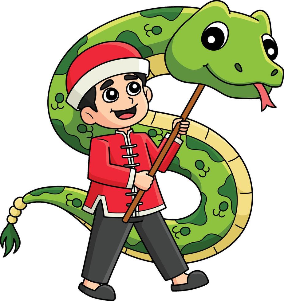 Year of the Snake Chinese Boy with Float Clipart vector