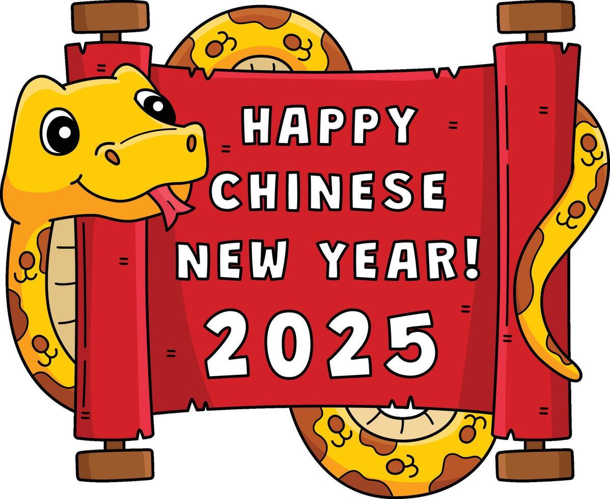 Year of the Snake Holding a Scroll Cartoon Clipart vector