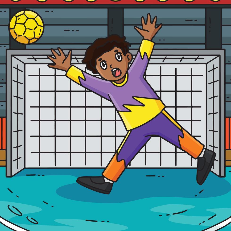 Handball Goalkeeper Block the Ball Colored Cartoon vector