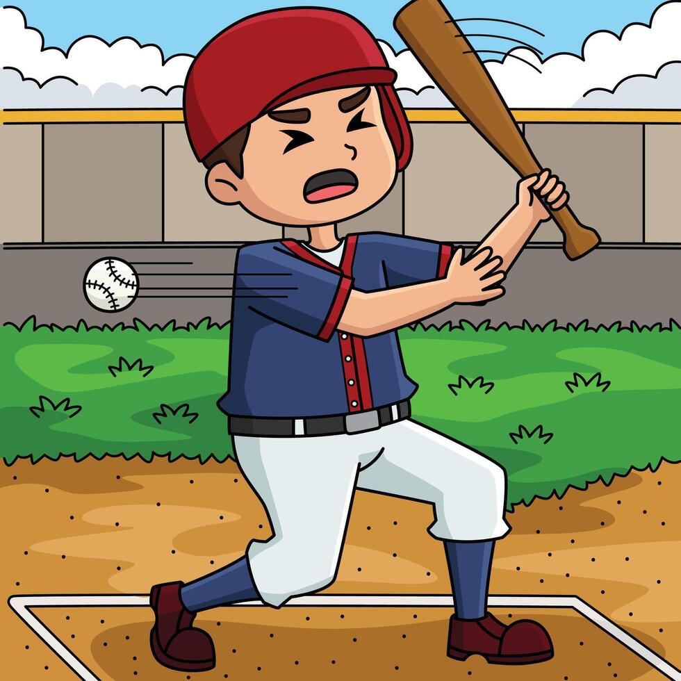 Baseball Player Strike Out Colored Cartoon vector