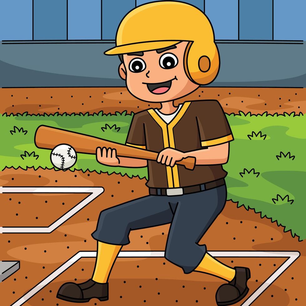 Baseball Player Bunt Colored Cartoon Illustration vector