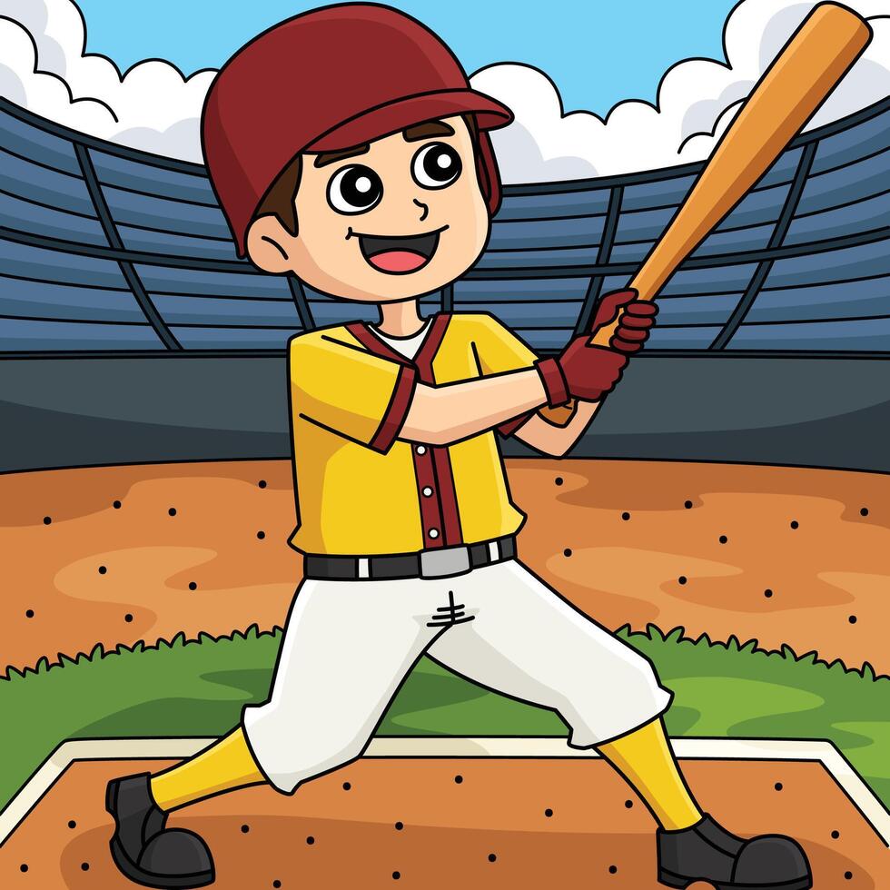 Baseball Batter Colored Cartoon Illustration vector
