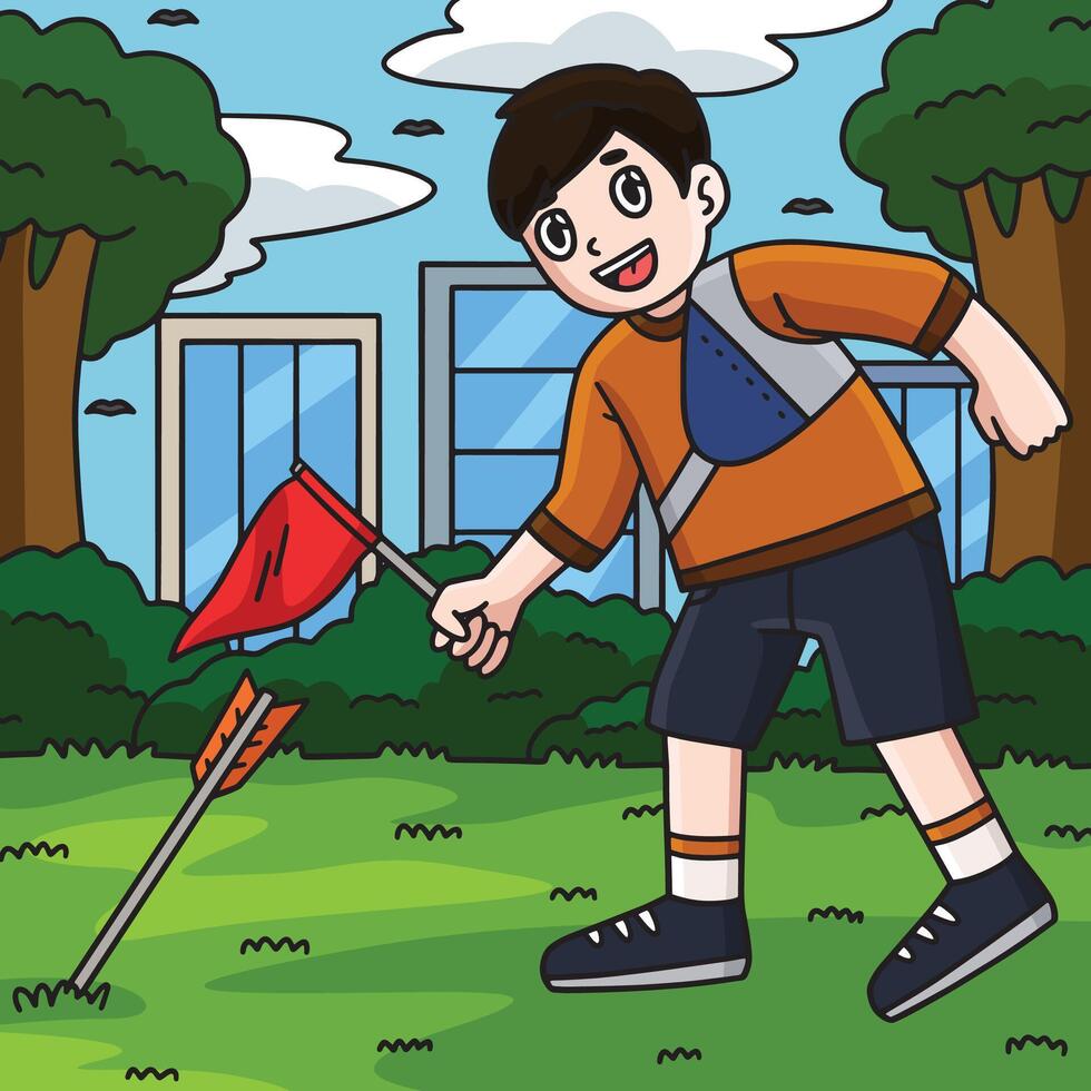 Archery Archer Measuring Arrow Distance Colored vector