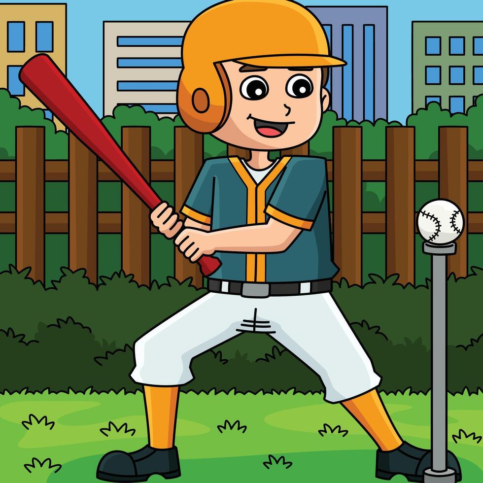 Baseball Player Training Colored Cartoon vector