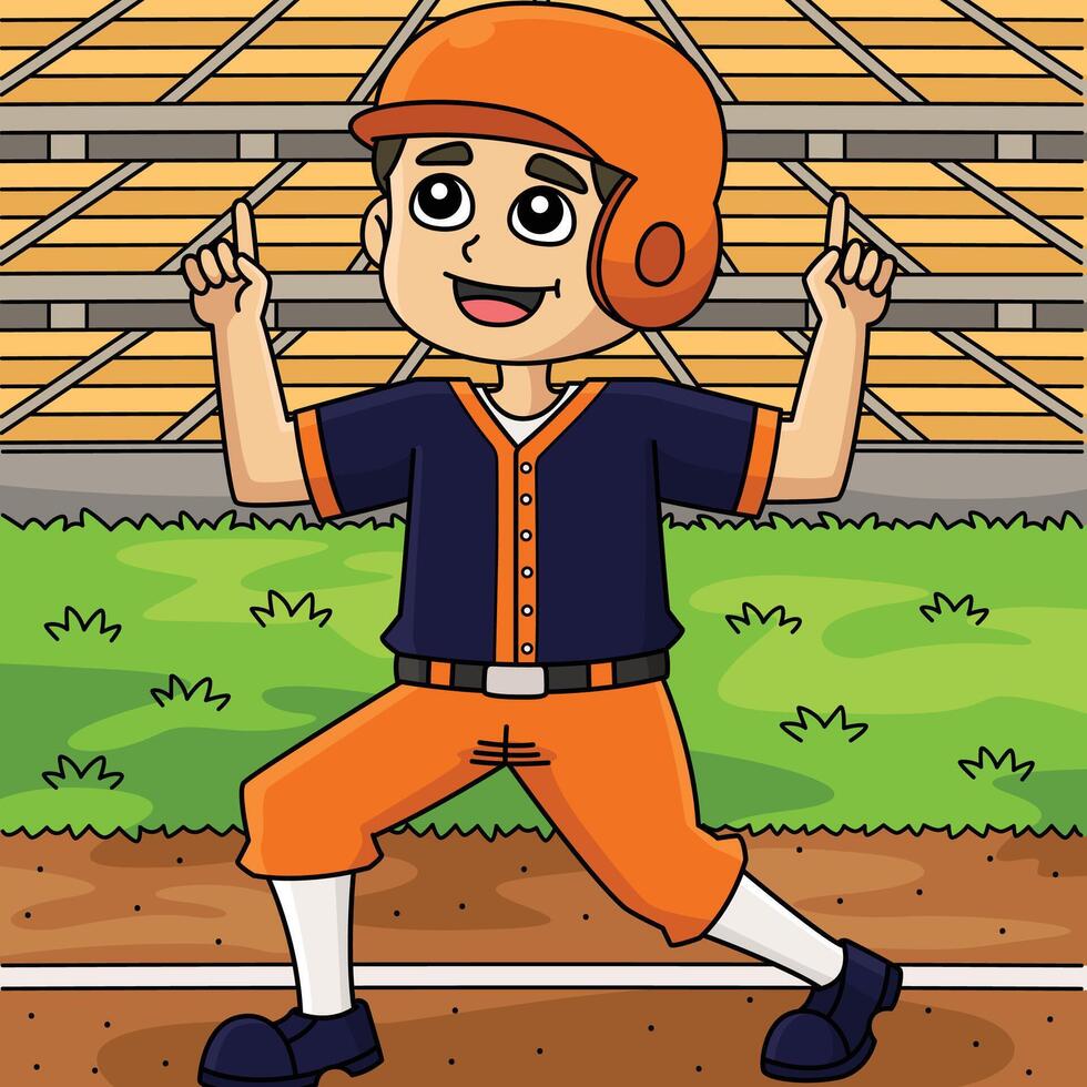Baseball Player Celebration Colored Cartoon vector