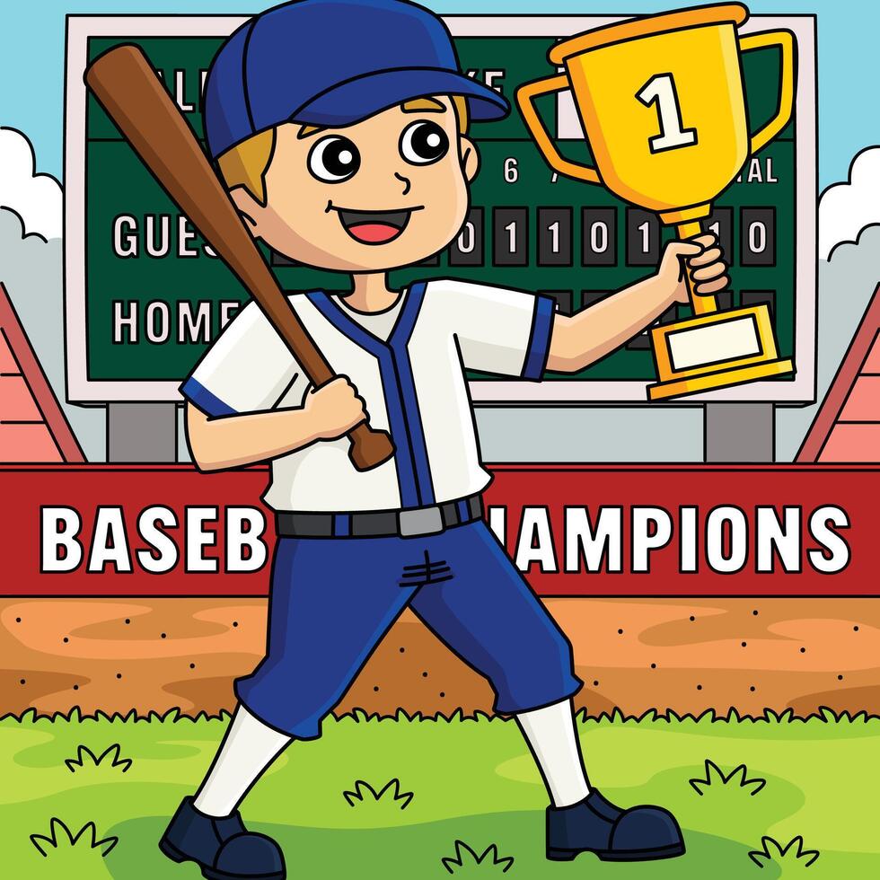 Baseball Player with Championship Trophy Colored vector
