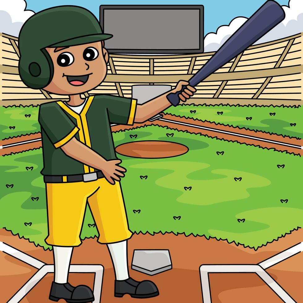 Baseball Player on the Field Colored Cartoon vector