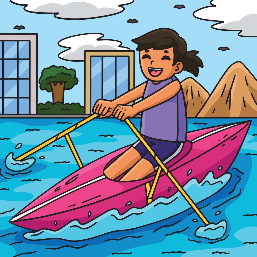 Rowing Oarswoman in the Drive Position Colored vector