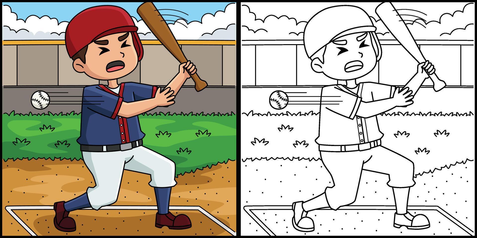 Baseball Player Strike Out Coloring Illustration vector