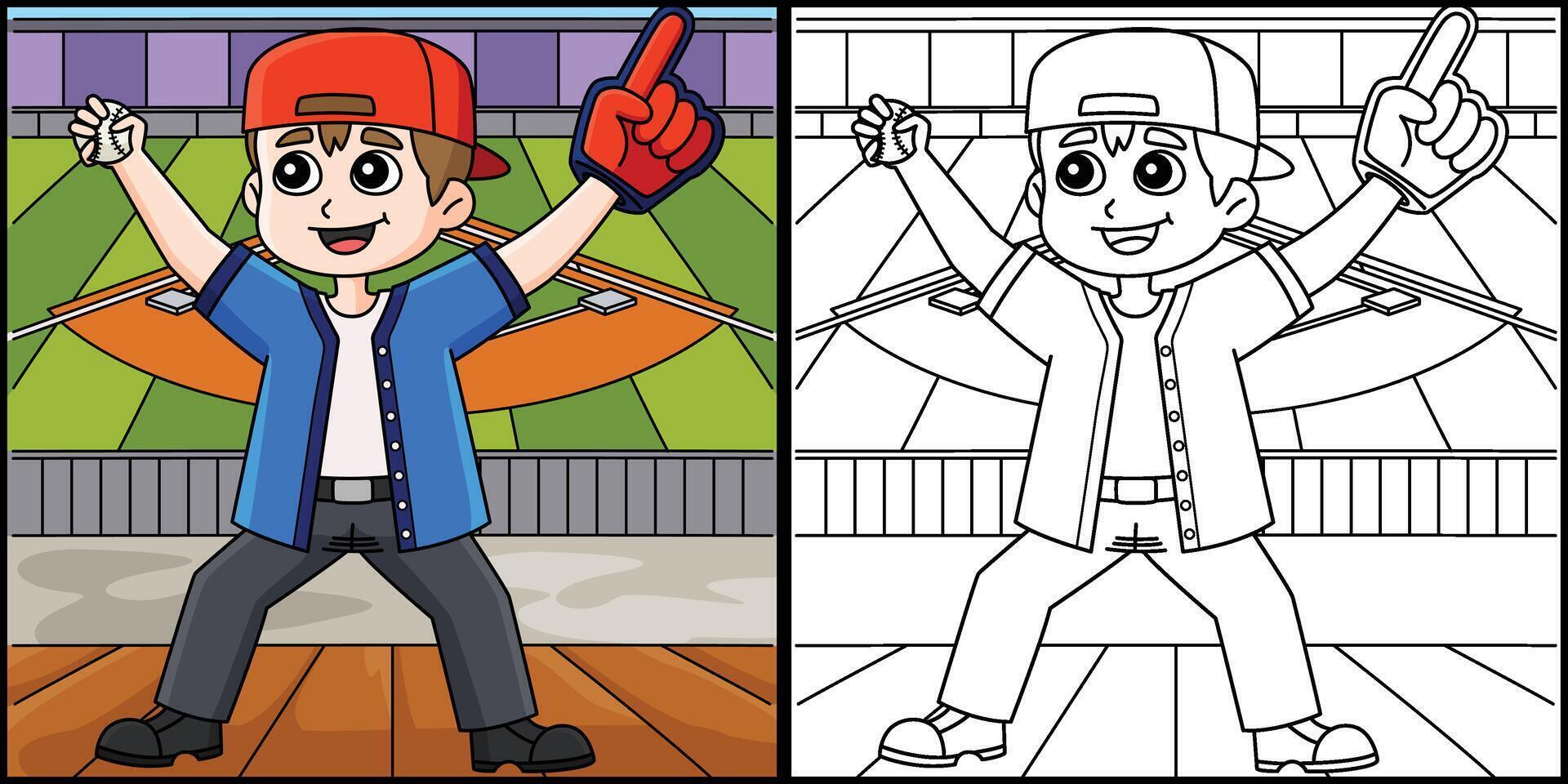 Baseball Player Fan Coloring Page Illustration vector