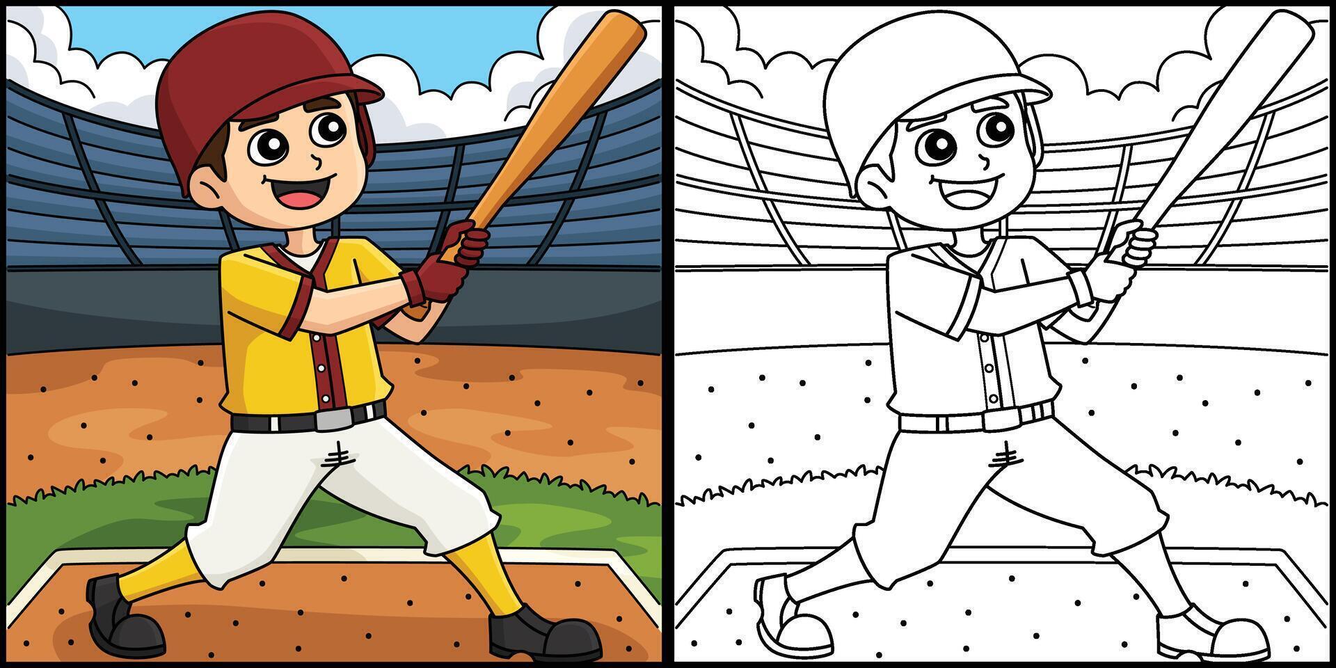 Baseball Batter Coloring Page Colored Illustration vector