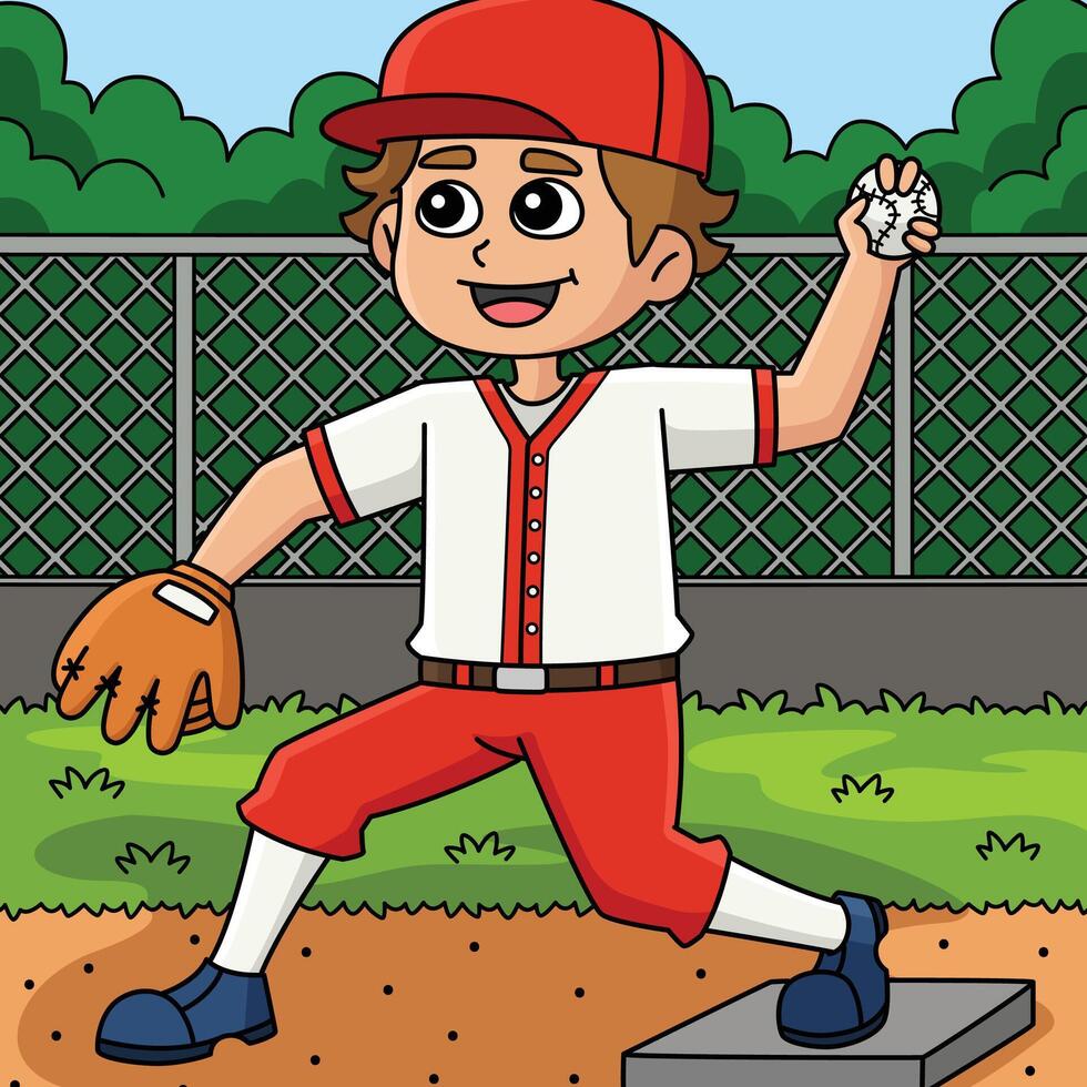 Baseball Baseman Colored Cartoon Illustration vector