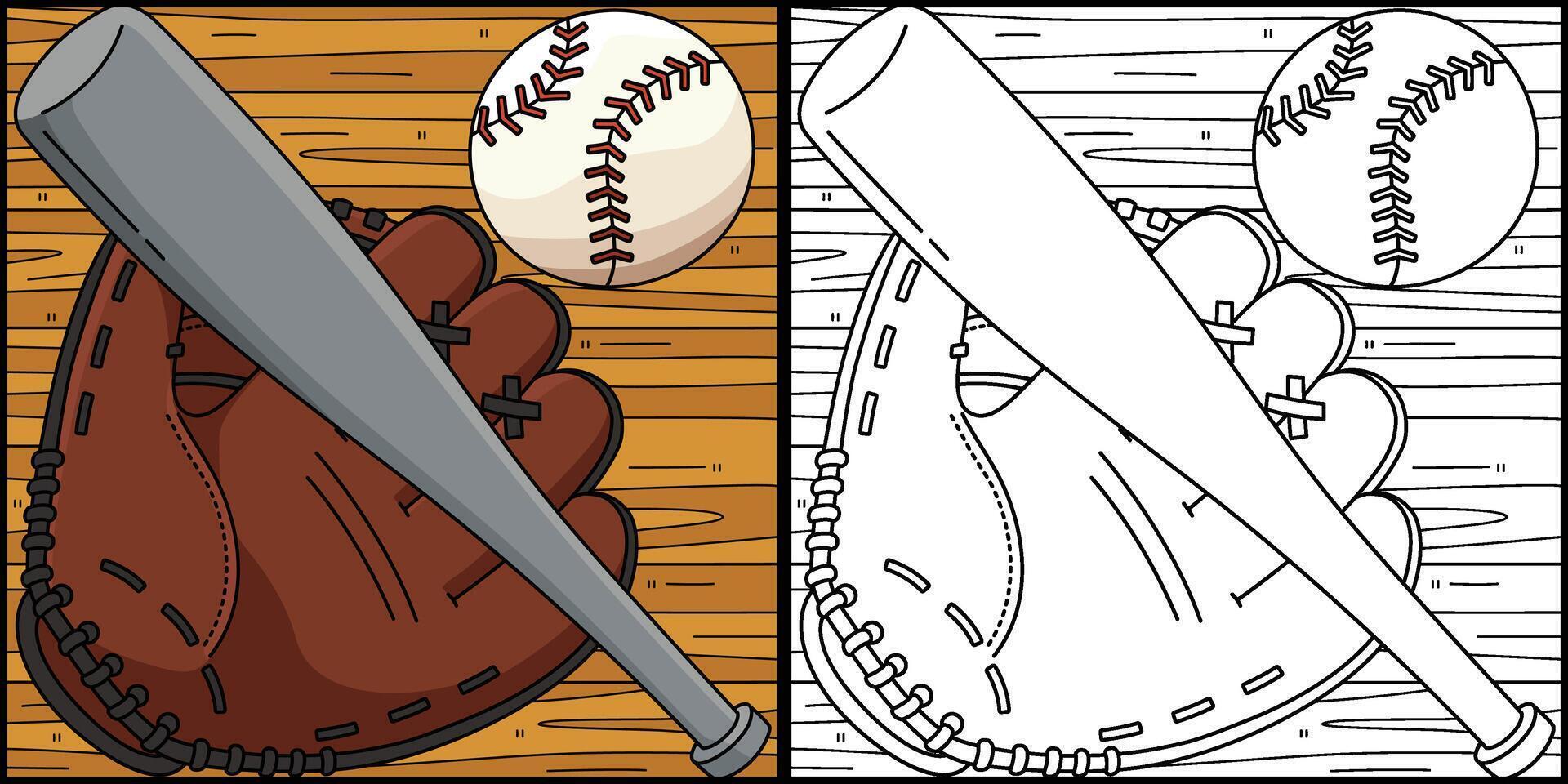 Baseball Equipment Coloring Page Illustration vector