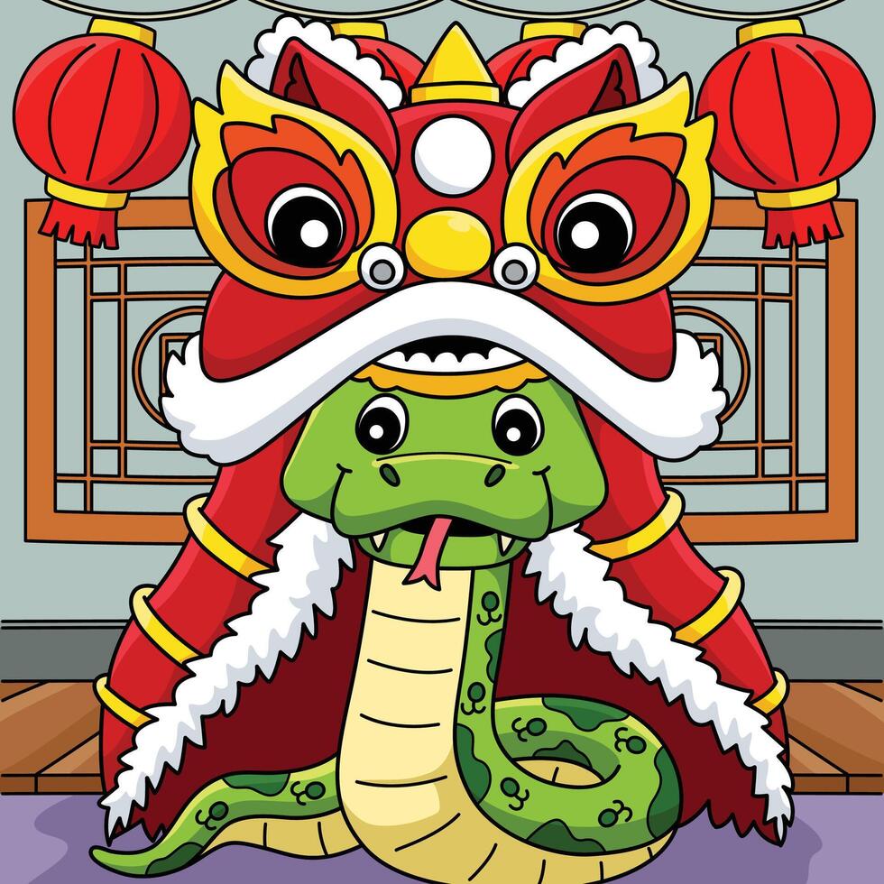 Year of the Snake with the Dragon Dance Colored vector