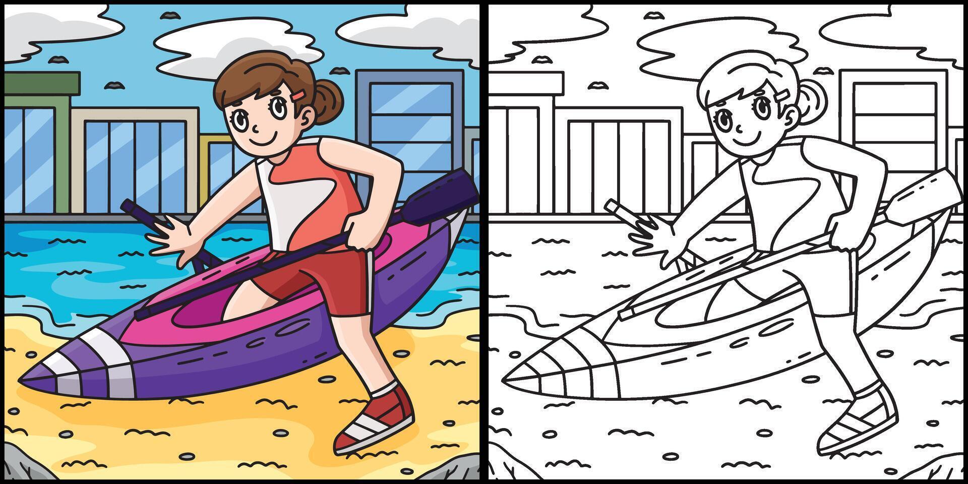Rowing Oarswoman Getting on a Boat Illustration vector