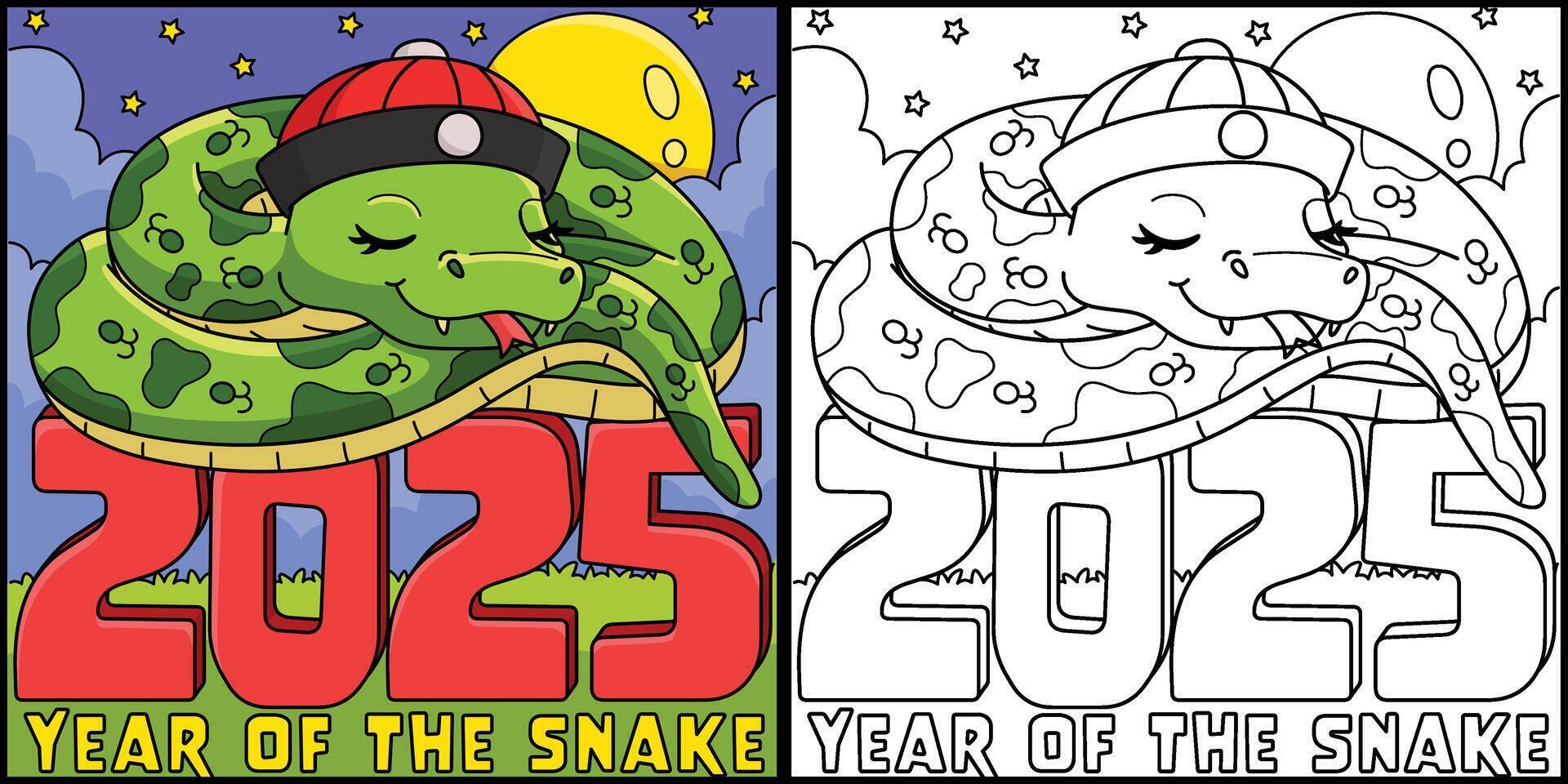 Year of the Snake on top of 2025 Illustration vector