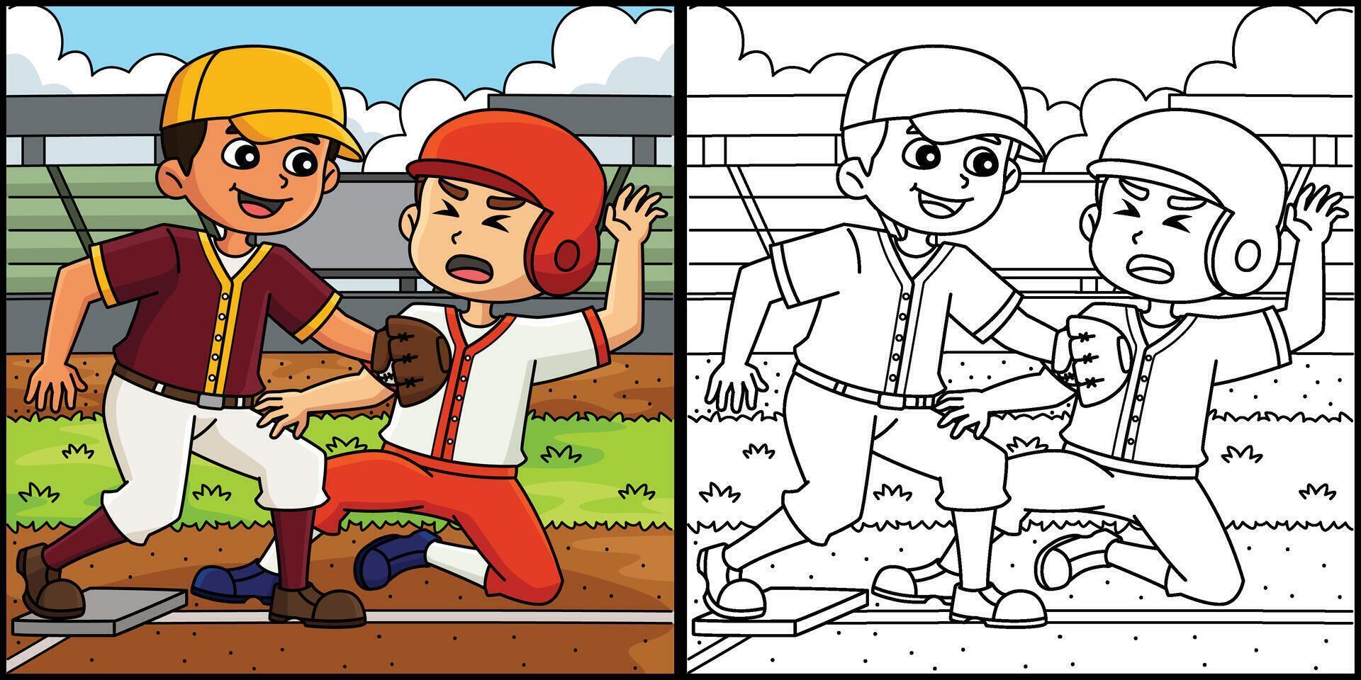 Baseball Player Base Tagging Coloring Illustration vector