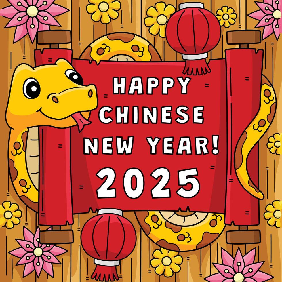 Year of the Snake Holding a Scroll Colored Cartoon vector