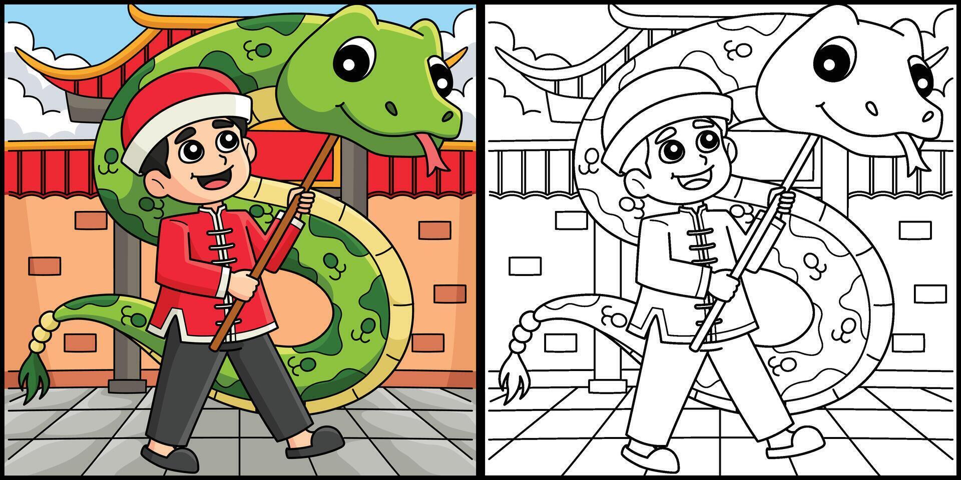 Year of the Snake Chinese Boy Float Illustration vector