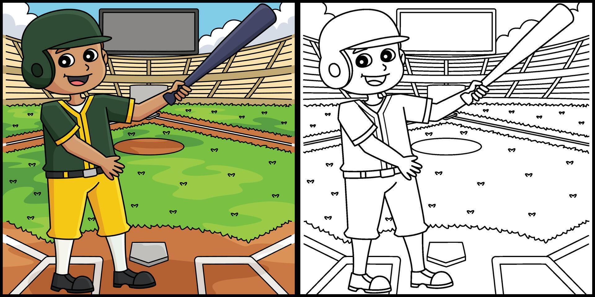 Baseball Player on the Field Coloring Illustration vector