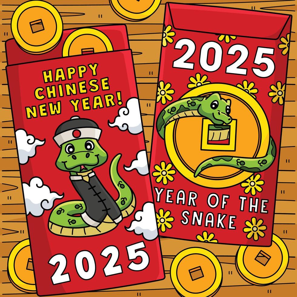 Year of the Snake Ang Pao Colored Cartoon vector