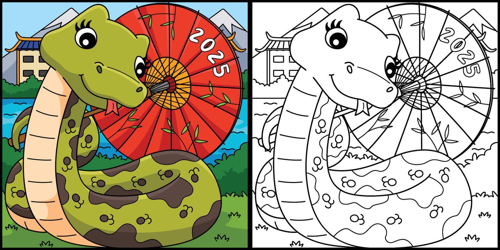 Year of the Snake Chinese Umbrella Illustration vector