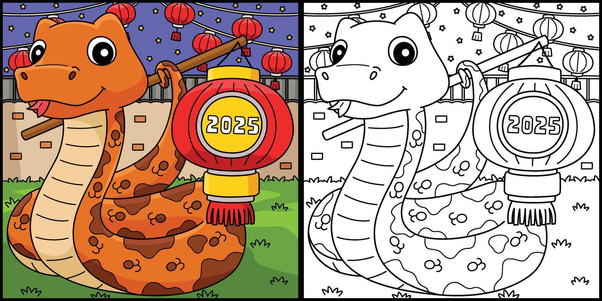 Year of the Snake Holding a Lantern 2025 vector
