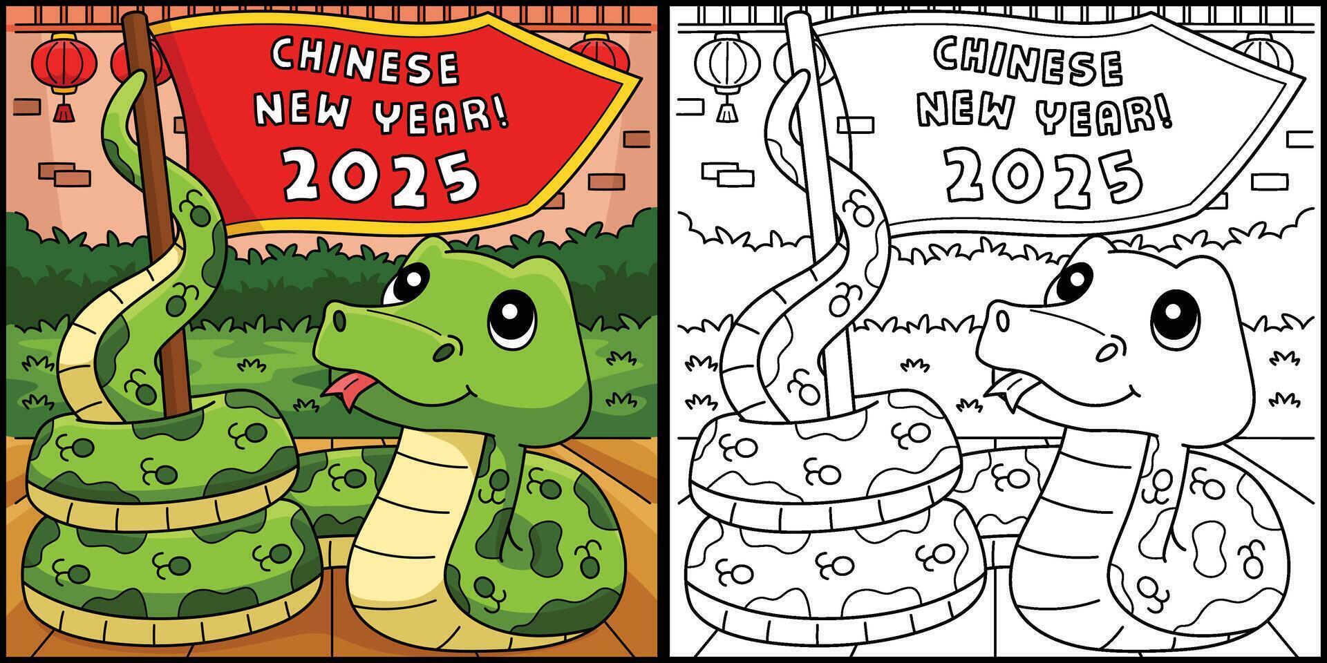 Year of the Snake Holding a Flag Illustration vector