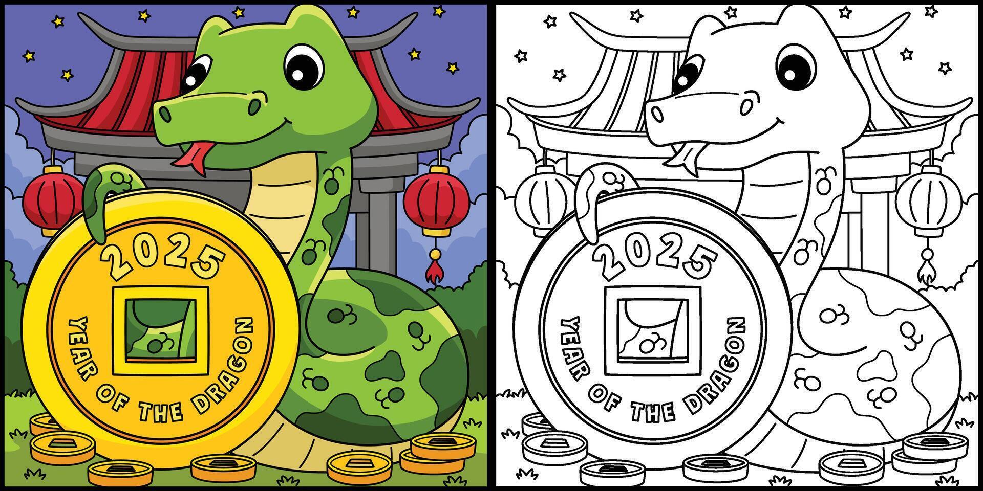 Year of the Snake Holding a Coin Illustration vector