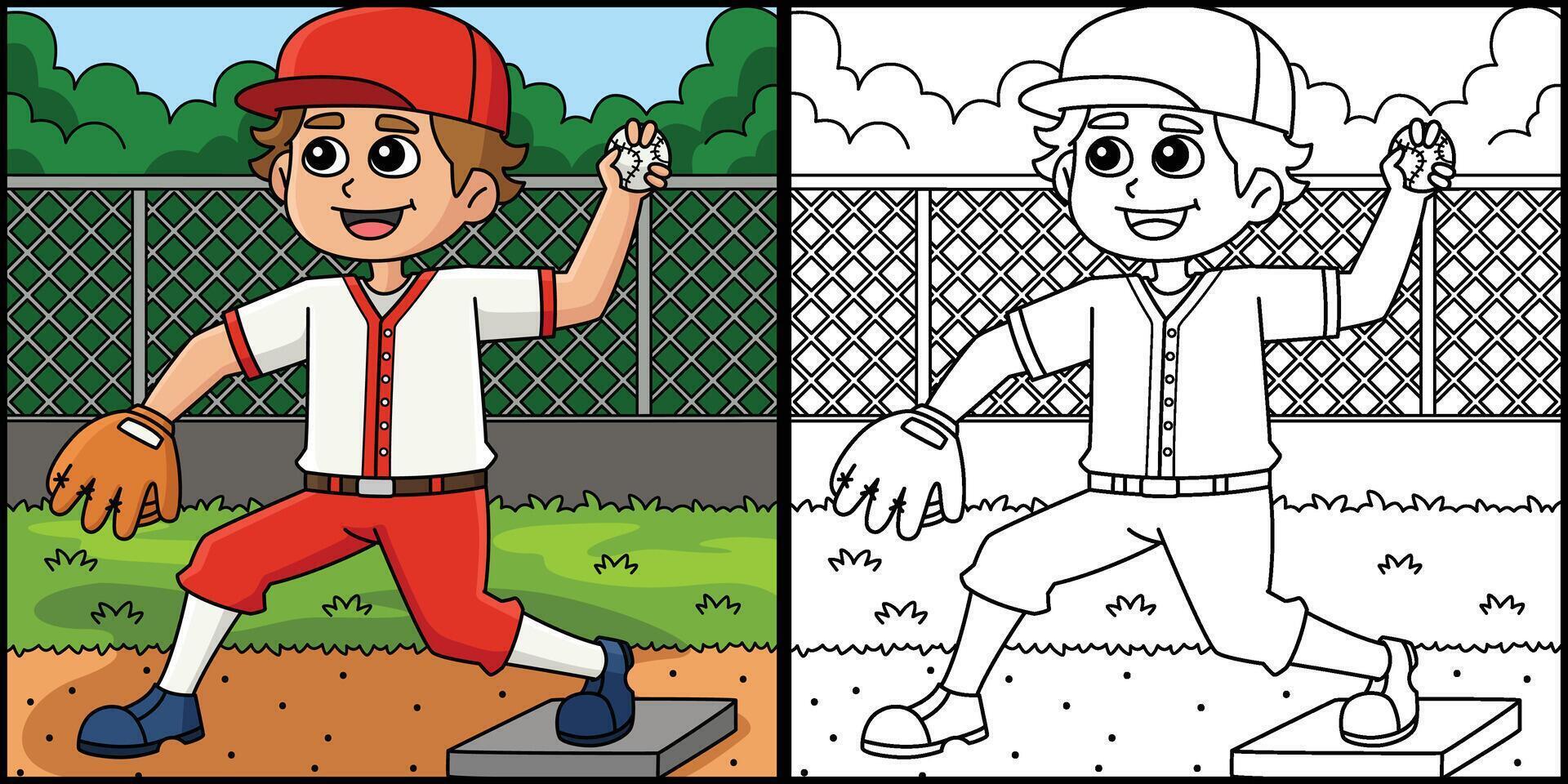 Baseball Baseman Coloring Page Illustration vector