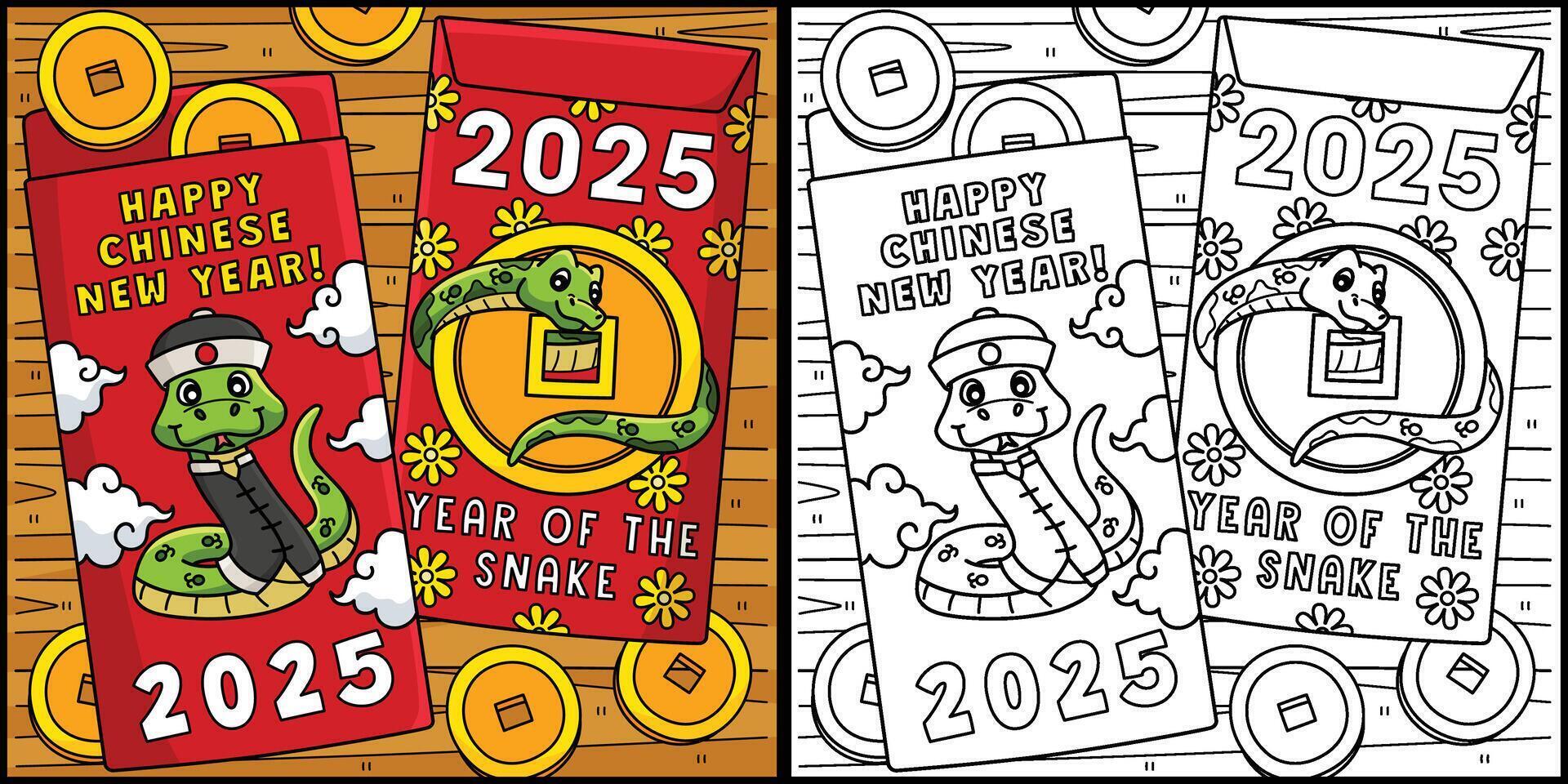 Year of the Snake Ang Pao Coloring Illustration vector