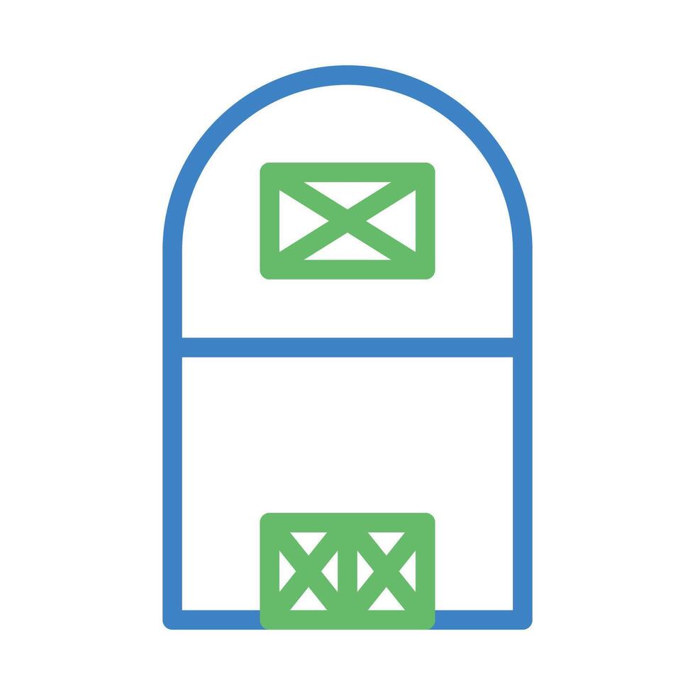 Barn icon with doors and windows. Concept of agriculture, farming, and storage. vector