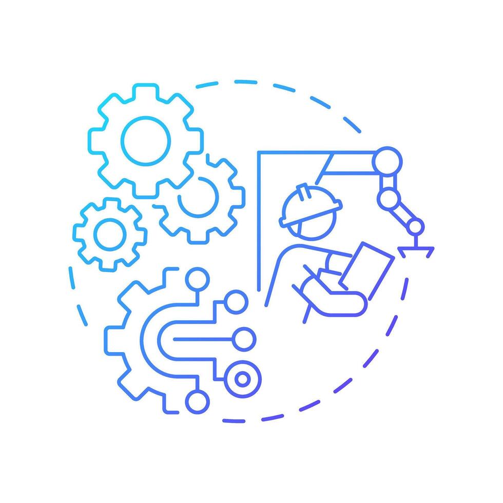 Contract manufacturing blue gradient concept icon. Production of individual parts. Industrial process. Automation. Round shape line illustration. Abstract idea. Graphic design. Easy to use in article vector