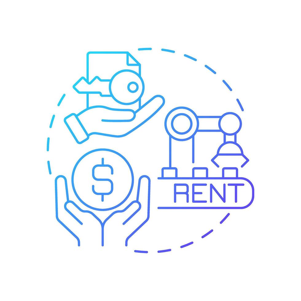 Renting equipment or facility blue gradient concept icon. Industrial resource management. Operational efficiency. Round shape line illustration. Abstract idea. Graphic design. Easy to use in article vector