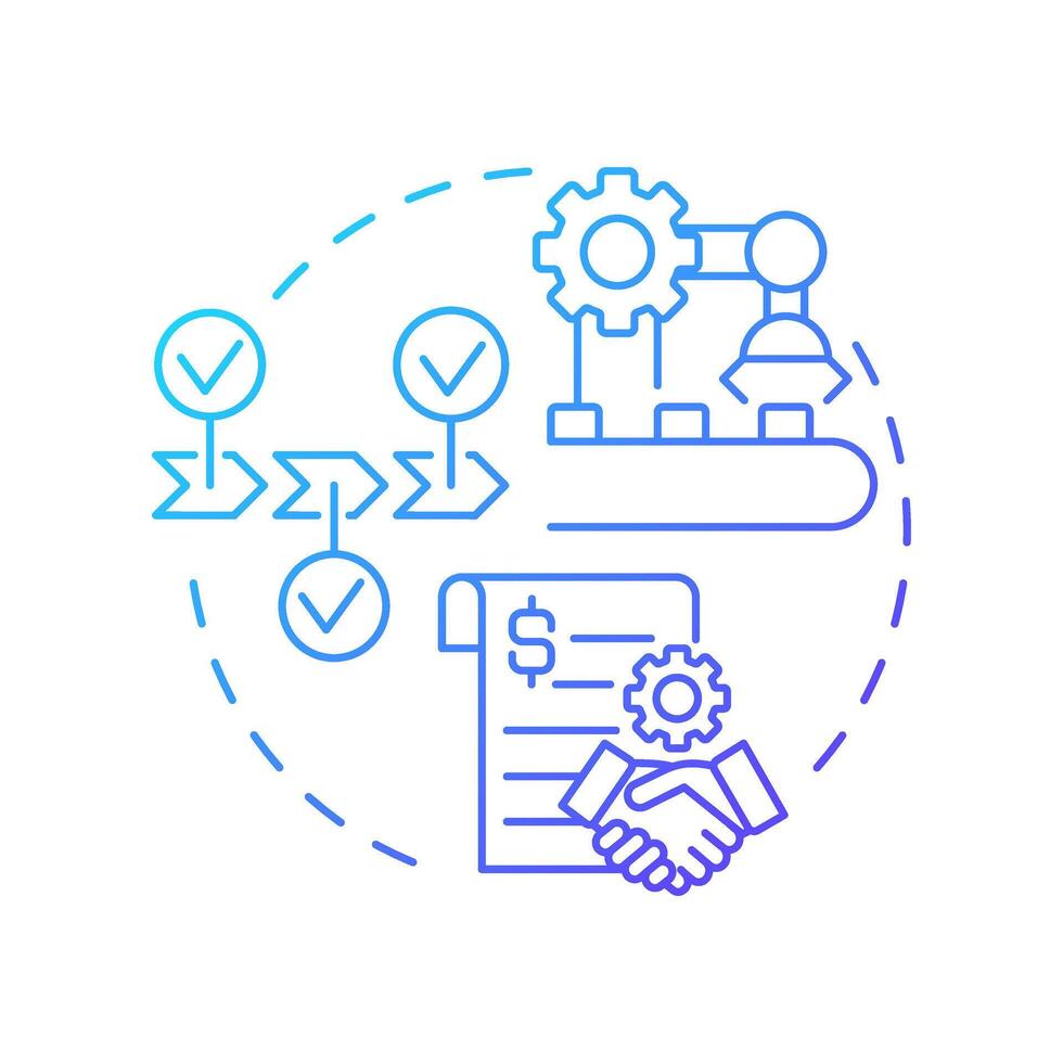 End-to-end manufacturing blue gradient concept icon. Production process from planning to delivery. Production line. Round shape line illustration. Abstract idea. Graphic design. Easy to use in article vector