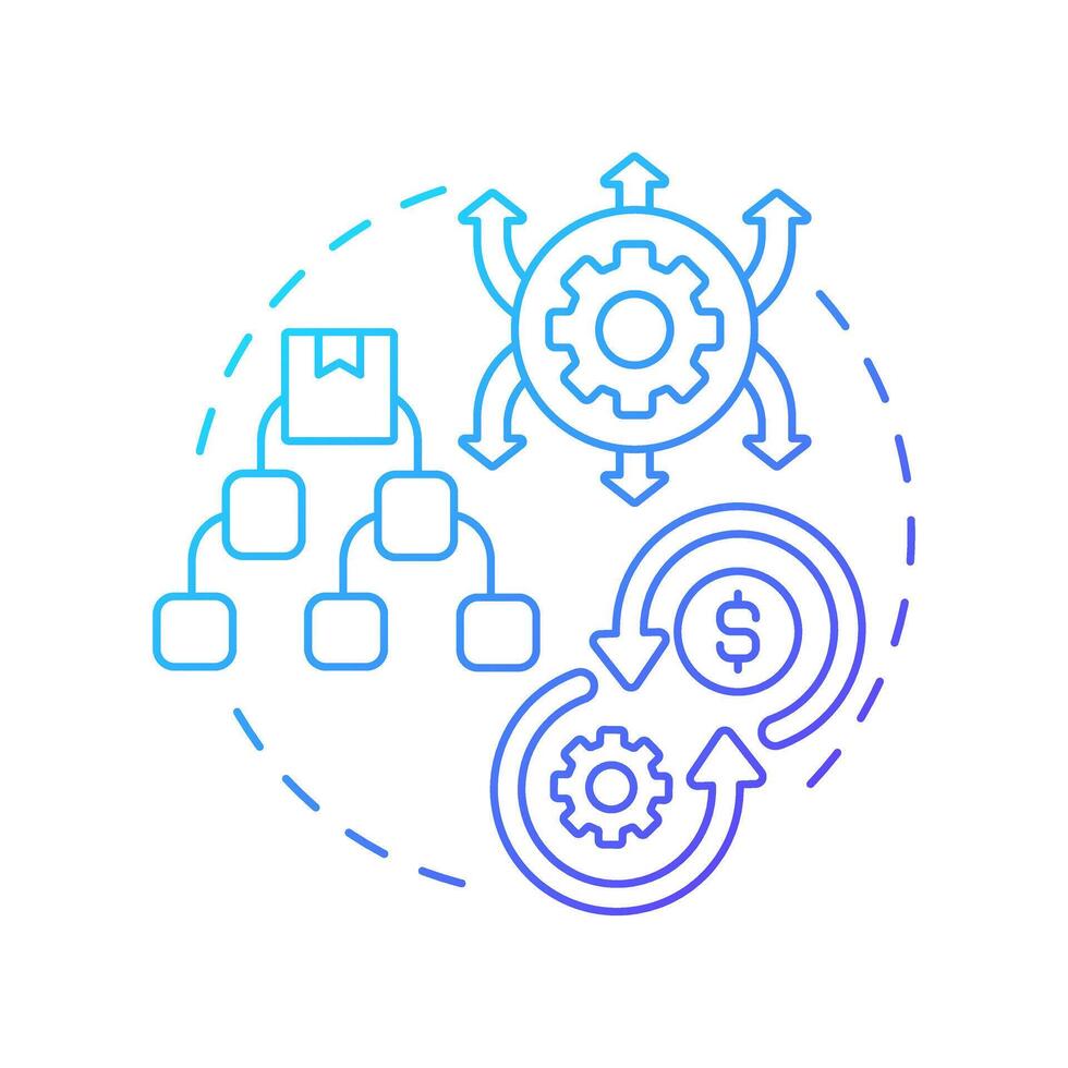 Diversified product offerings blue gradient concept icon. Expanded product lines. Contract manufacturing benefit. Round shape line illustration. Abstract idea. Graphic design. Easy to use in article vector