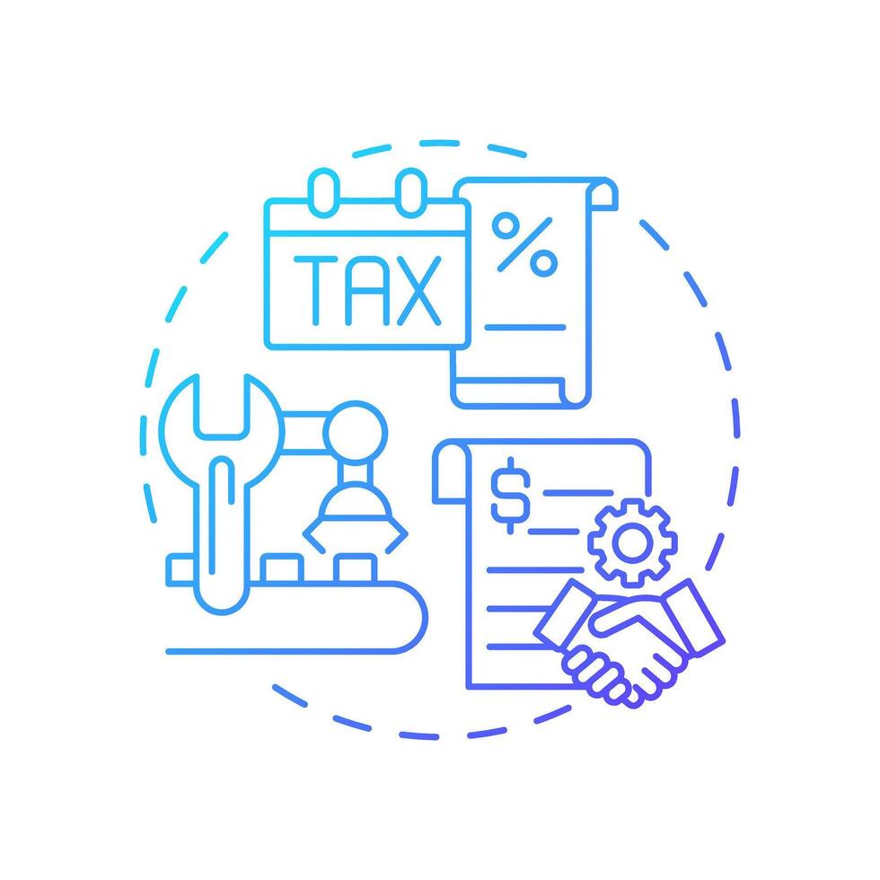 Manufacturing overhead blue gradient concept icon. Production costs. Taxes and maintenance expenses. Round shape line illustration. Abstract idea. Graphic design. Easy to use in article vector
