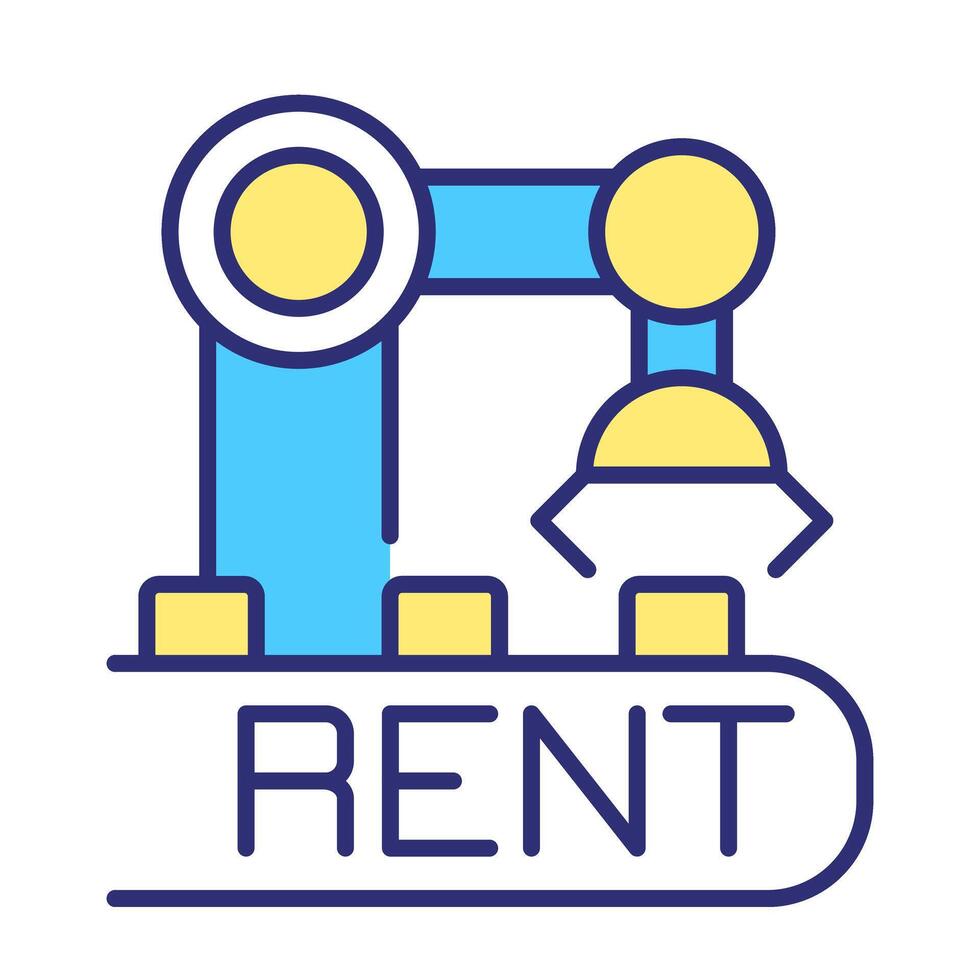 Equipment rental RGB color icon. Robotic arm and conveyor belt. Industrial operations. Contract manufacturing. Isolated illustration. Simple filled line drawing. Editable stroke vector