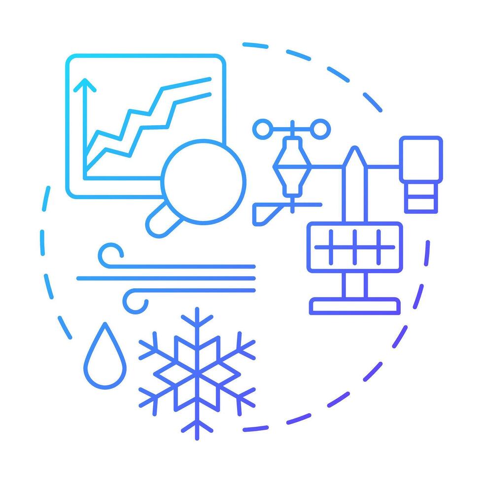 Agrometeorology blue gradient concept icon. Impact of weather and climate on agribusiness. Forecasting. Round shape line illustration. Abstract idea. Graphic design. Easy to use in article vector