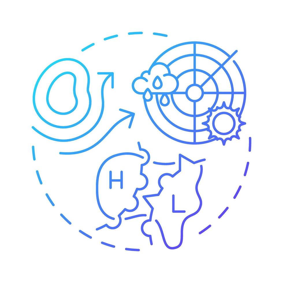 Synoptic scale meteorology blue gradient concept icon. Large weather systems analysis. Weather forecasting. Round shape line illustration. Abstract idea. Graphic design. Easy to use in article vector
