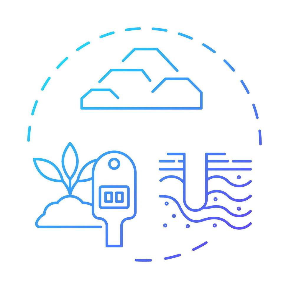 Test pits blue gradient concept icon. Study soil and rock layers by excavation. Geotechnical exploration. Round shape line illustration. Abstract idea. Graphic design. Easy to use in presentation vector