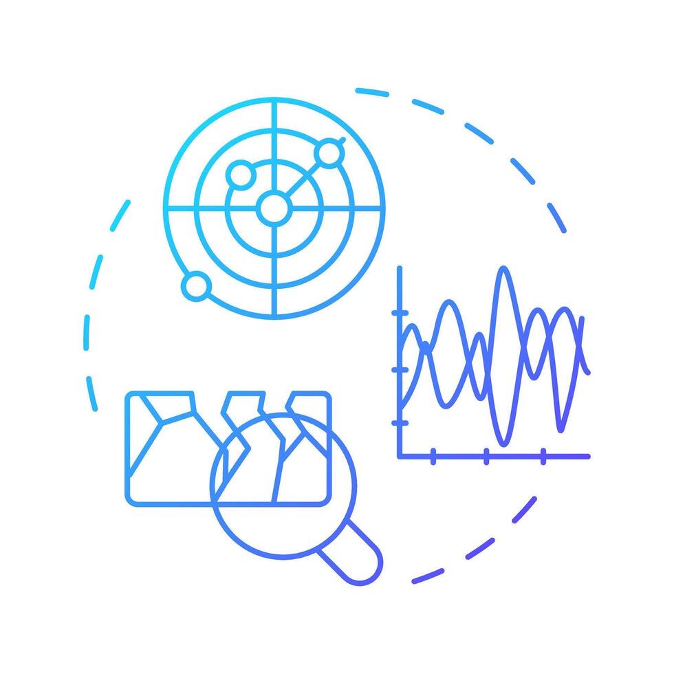 Geophysical investigations blue gradient concept icon. Explore subsurface conditions without digging. Geotech. Round shape line illustration. Abstract idea. Graphic design. Easy to use in presentation vector
