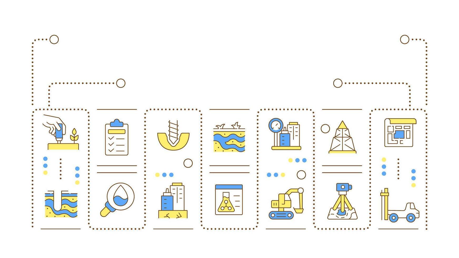 Geotechnical survey word concept isolated on white. Researching ground structure for construction. Creative illustration banner surrounded by editable line colorful icons vector
