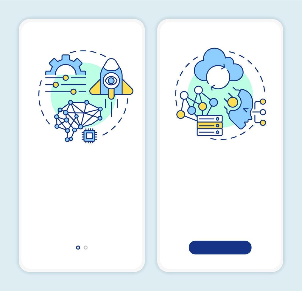 enfoques en estadístico análisis inducción móvil aplicación pantalla. recorrido 2 pasos editable gráfico instrucciones con lineal conceptos. ui, ux, gui modelo vector