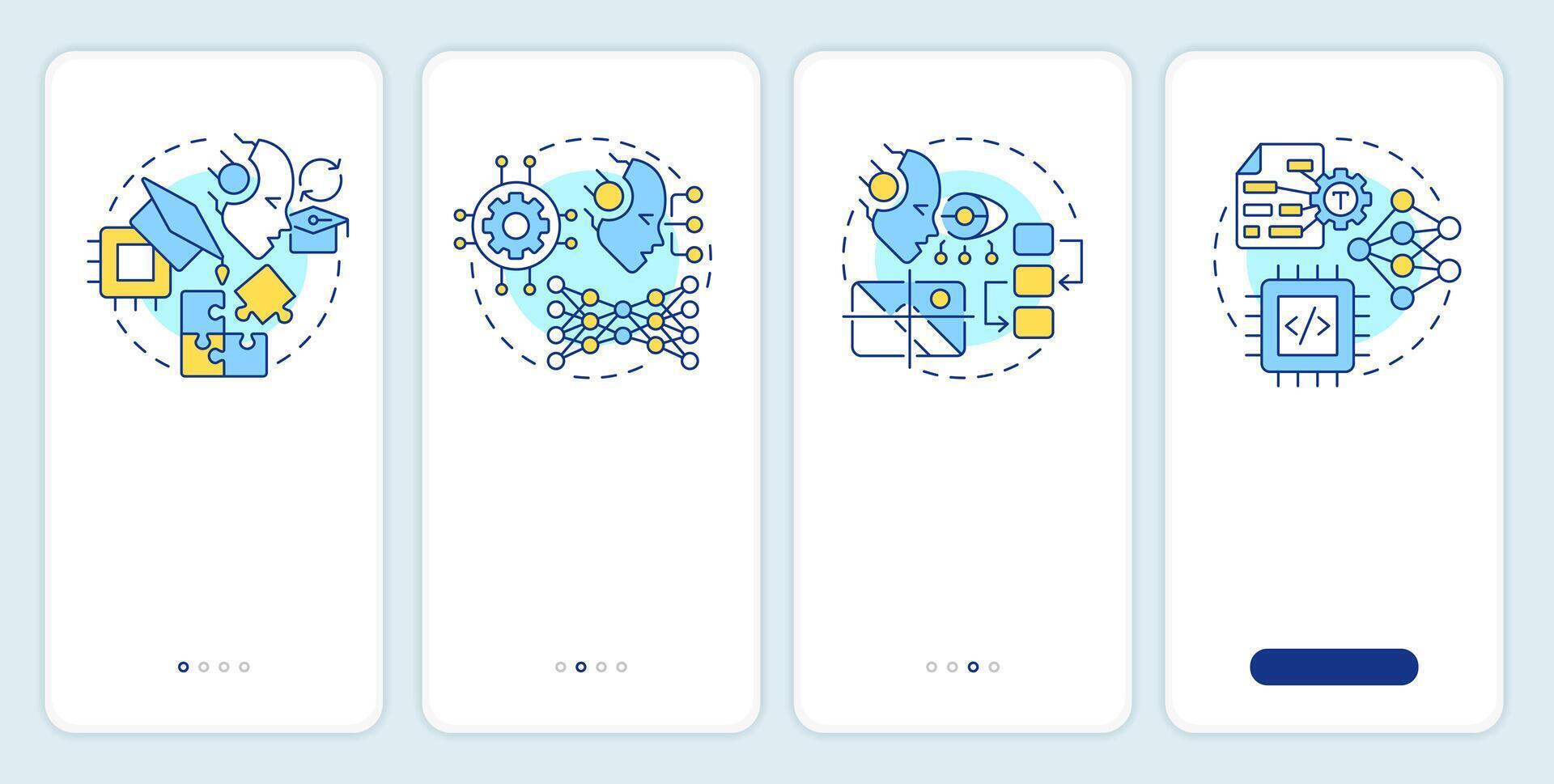 Concept of onboarding mobile app screen. Walkthrough 4 steps editable graphic instructions with linear concepts. UI, UX, GUI template vector
