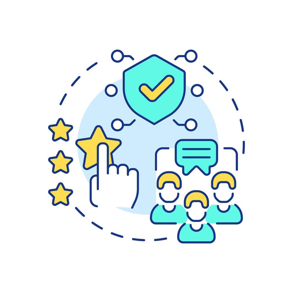 Enhanced user trust multi color concept icon. Reliable verifiable information. Benefit of RAG services. Round shape line illustration. Abstract idea. Graphic design. Easy to use in presentation vector