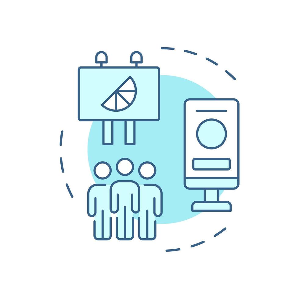 Out of home audience soft blue concept icon. Advertisements displayed in public spaces impact research. Round shape line illustration. Abstract idea. Graphic design. Easy to use in infographic vector