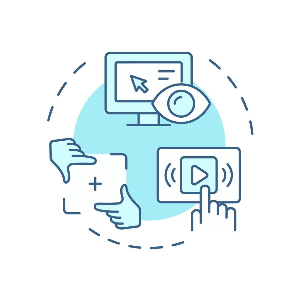 User recordings soft blue concept icon. Real time sessions study. Website visitor tracking method. Round shape line illustration. Abstract idea. Graphic design. Easy to use in infographic vector